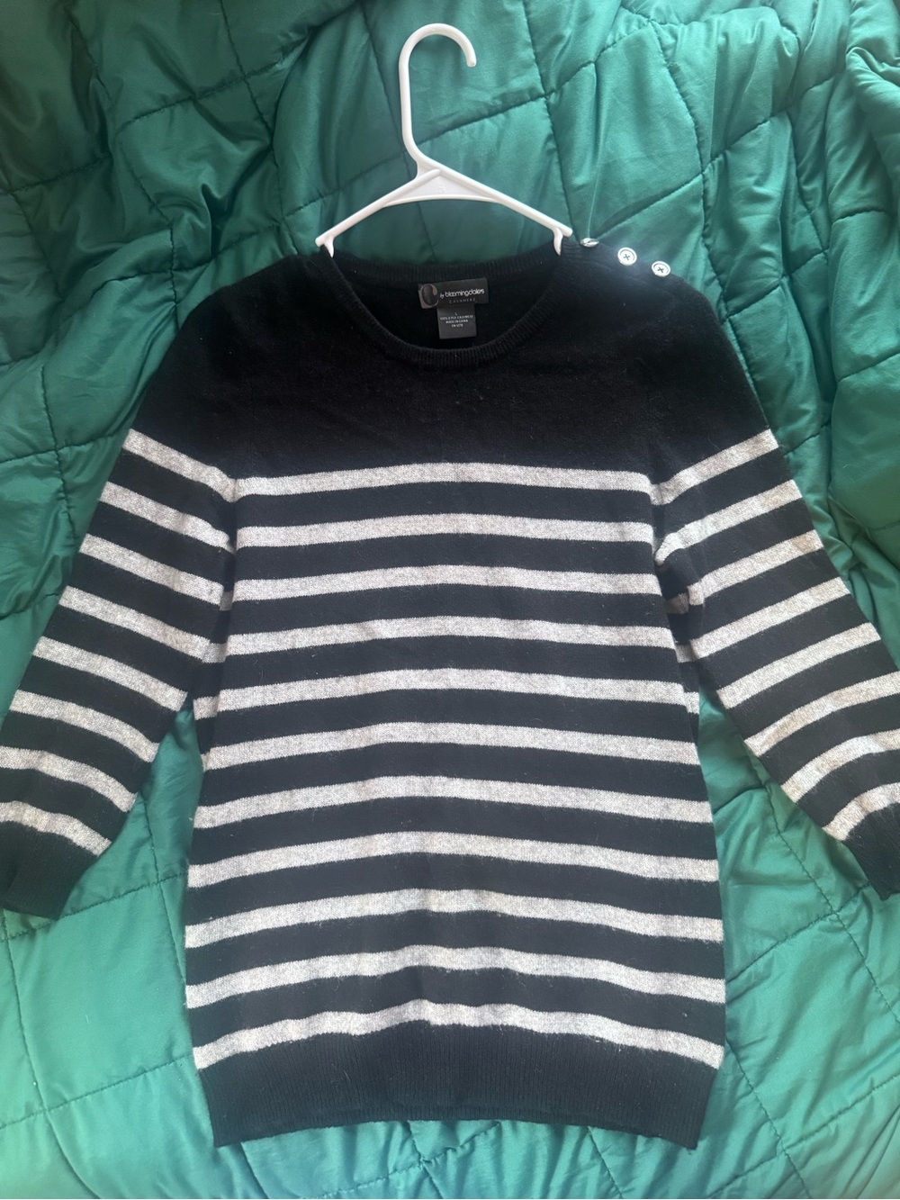 Bloomingdale's Black and White Striped Crewneck Sweater